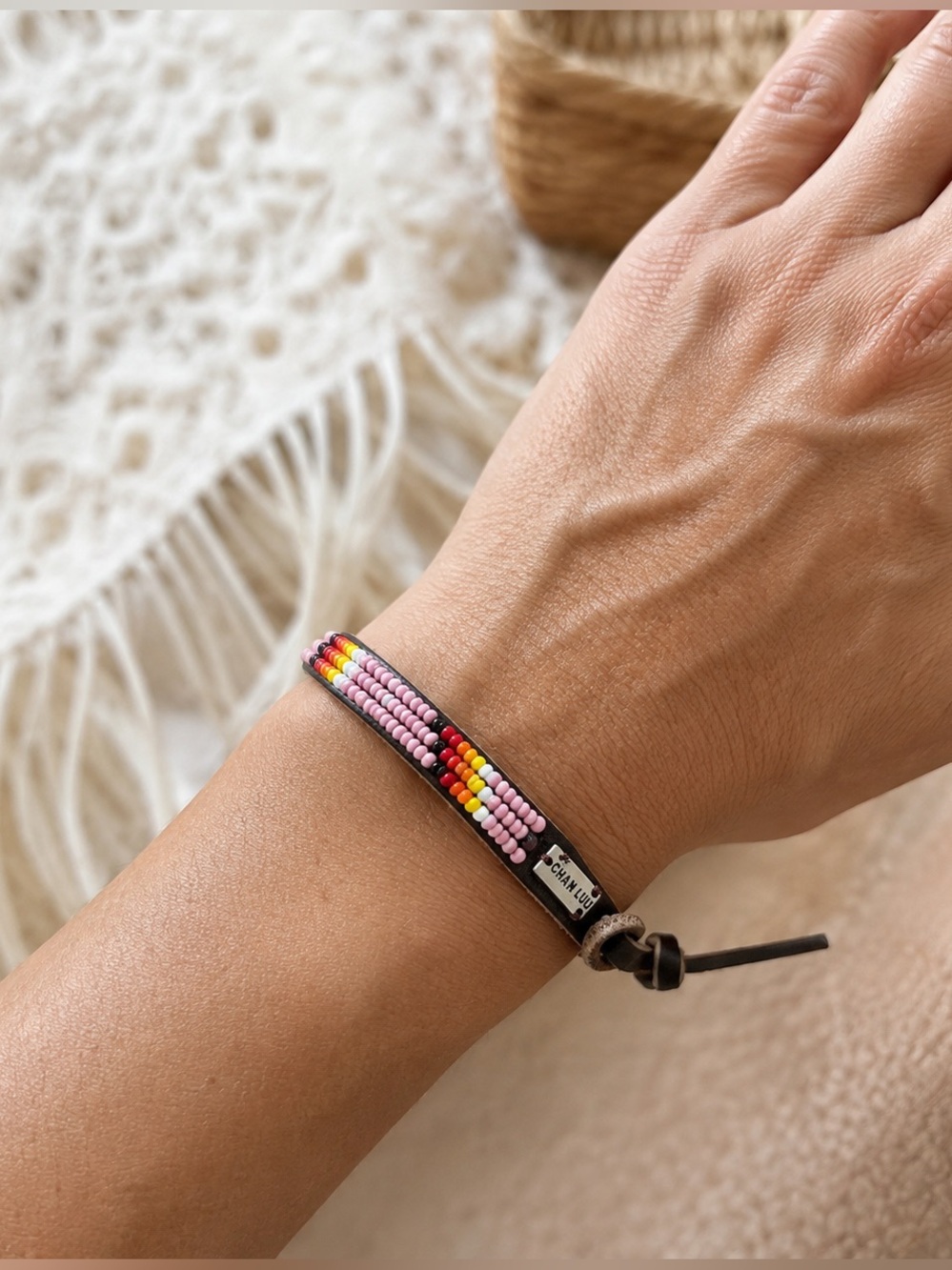 NEW Chan Luu Beaded Leather Single Wrap Bracelet Peony Mix NWT Boho